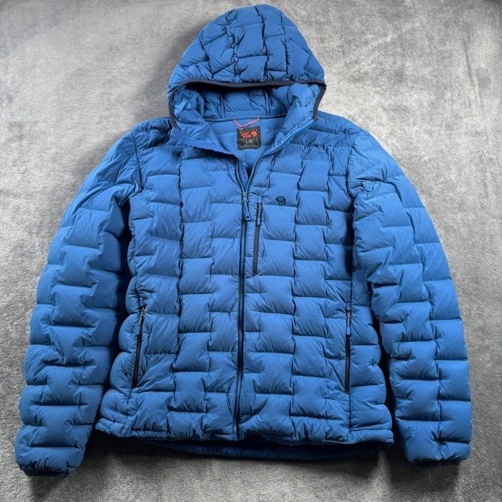 Mountain Hardwear Jacket Mens L Blue Stretch Down Hoody Outdoors Skiing *read*